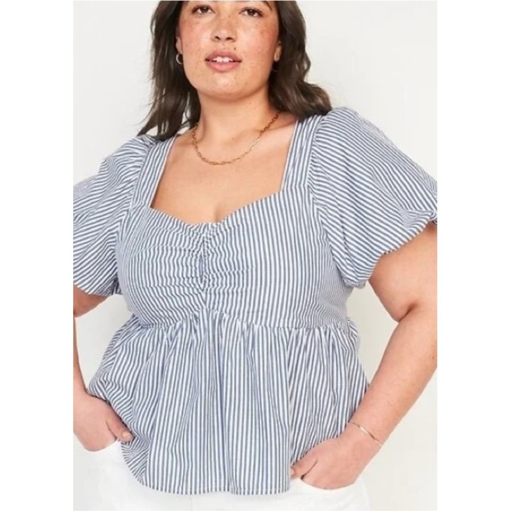 Old Navy‎ Striped Peplum Top Square Neck Puff Sleeve Blouse 4X NWOT